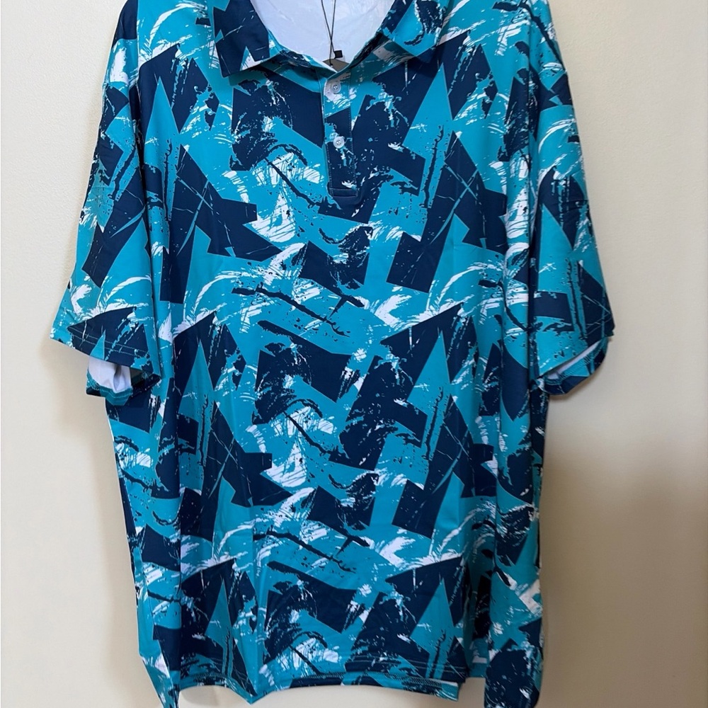 Casual Teal & Navy Abstract Print Polo
